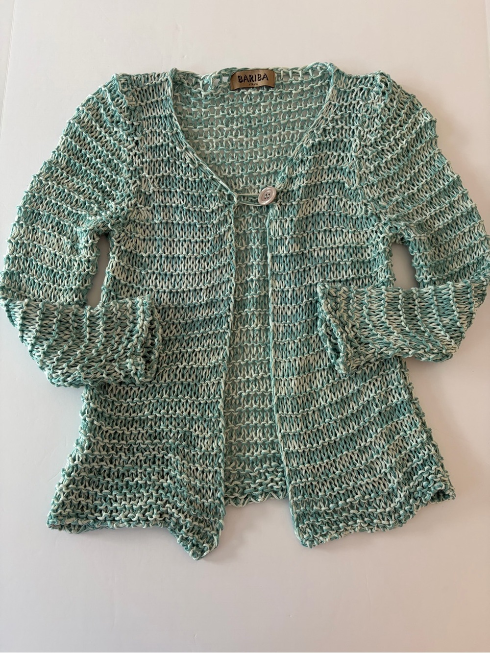 Bariba Italy Greek Marled Open Knit Cardigan Sweater Made In Italy Size M